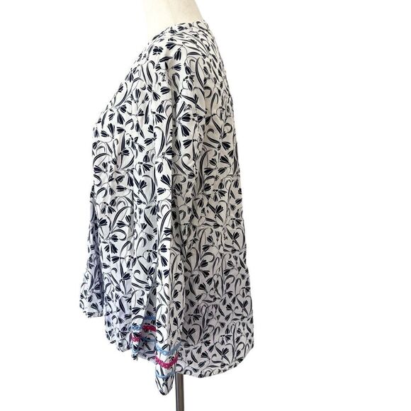 Talbots Large Navy +White Tunic Style Cotton Long Sleeve Blouse - Picture 3 of 7